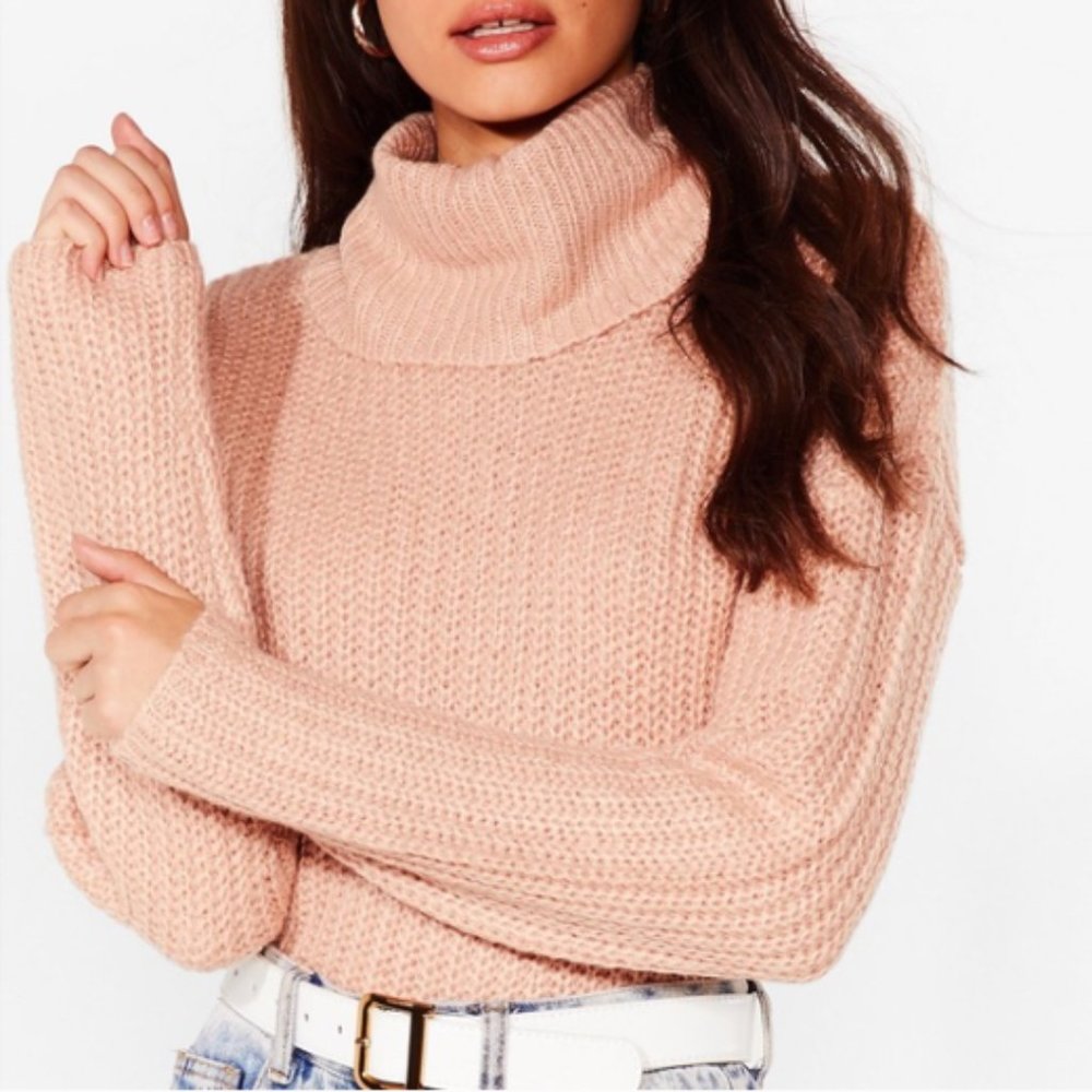 Ribbed Knit Turtleneck Cropped Sweater